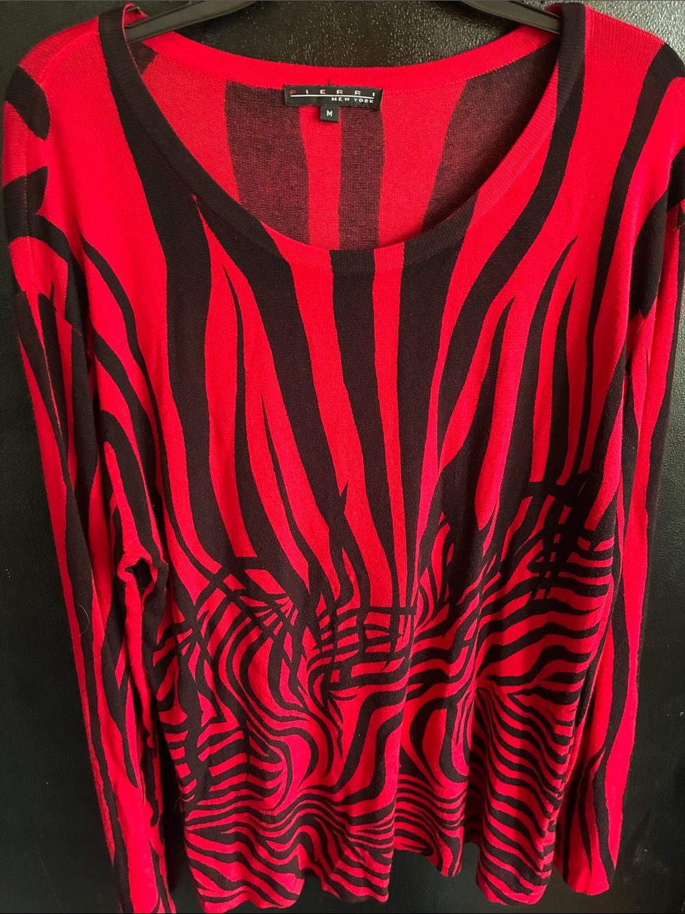 Pierri New York Red and Black Zebra-Print Scoop Neck Sweater